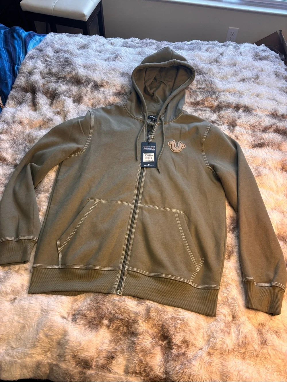 True Religion Olive Green Full-Zip Hooded Sweatshirt